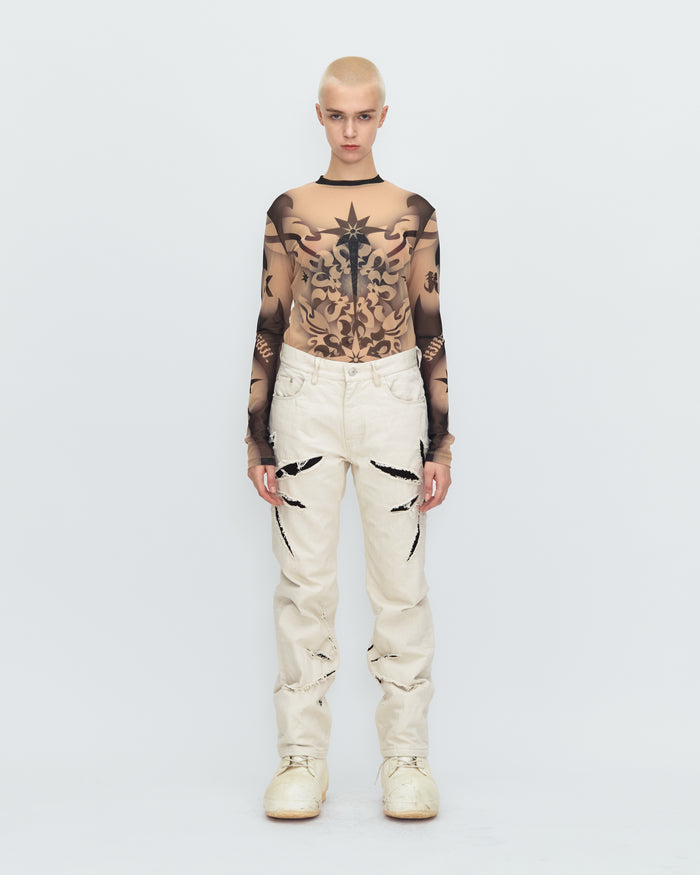 ORIGAMI CUT-OUT DENIM PANTS