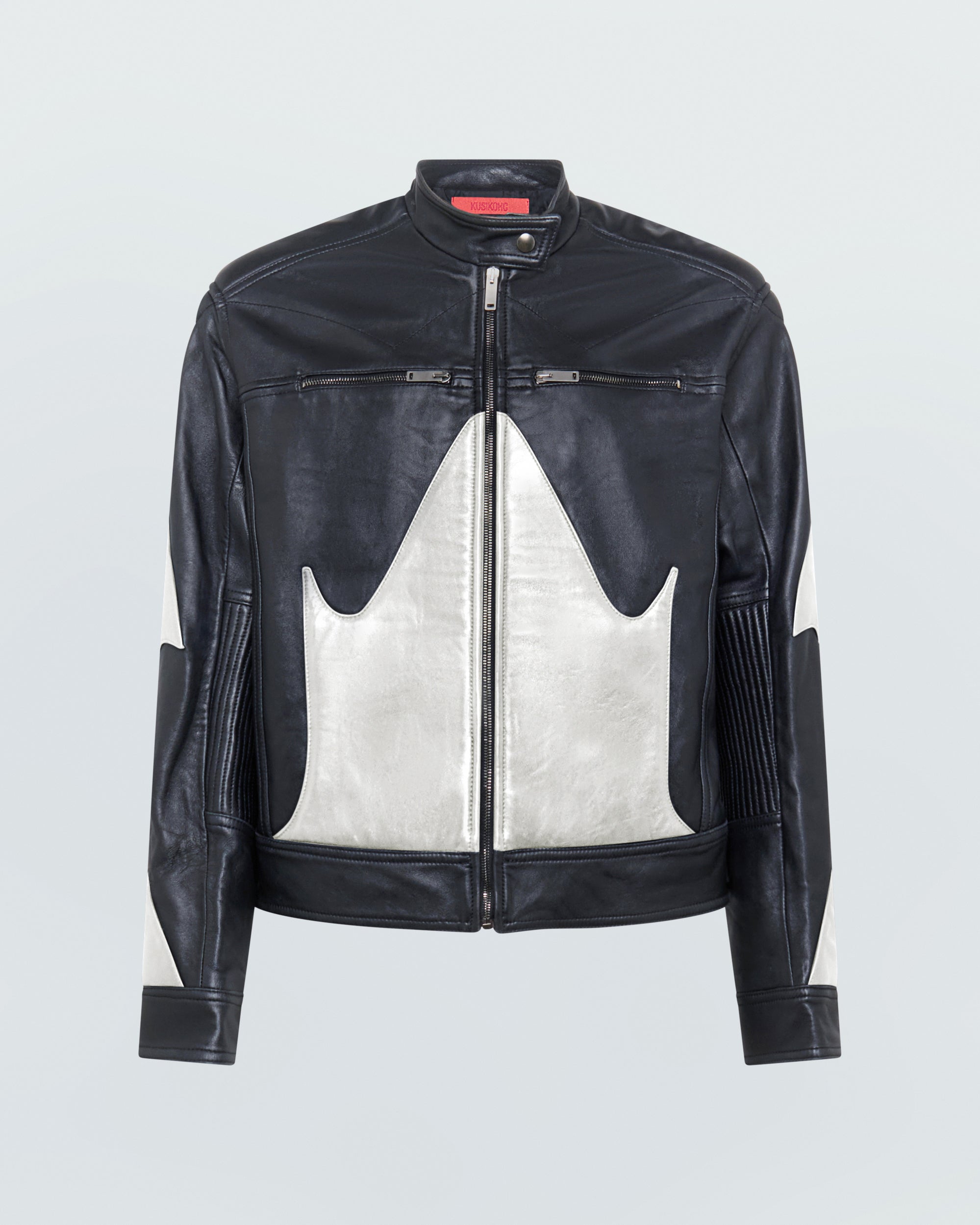FAUX LEATHER MINIMAL ジャケット　新品未使用タグ付き Double Breasted Faux Leather Zip Up Jacket with Patches - KOGMO