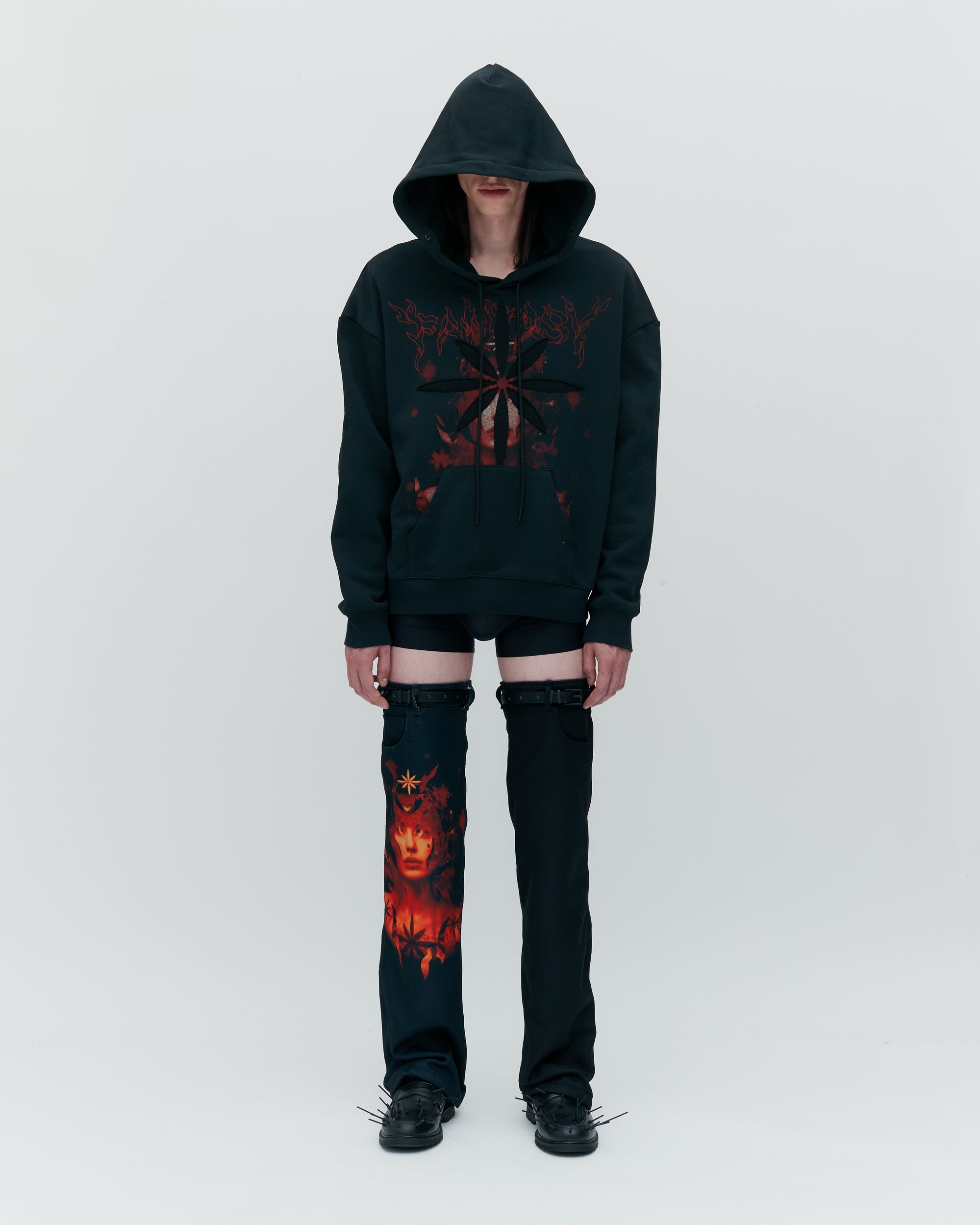 Hoodie With Face Print And Origami Application